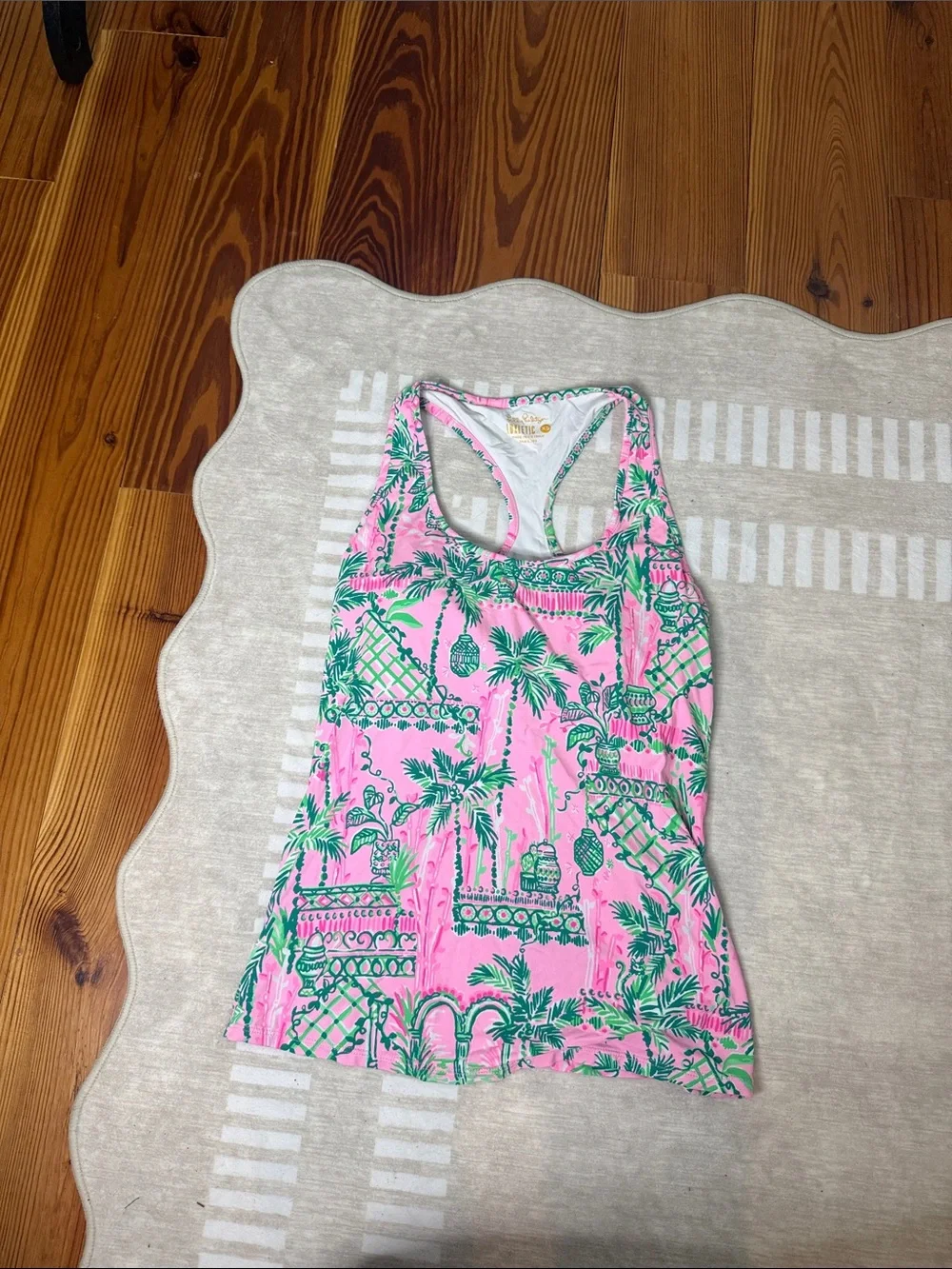 Lilly Pulitzer Pink & Green Tropical Racerback Tankini Top